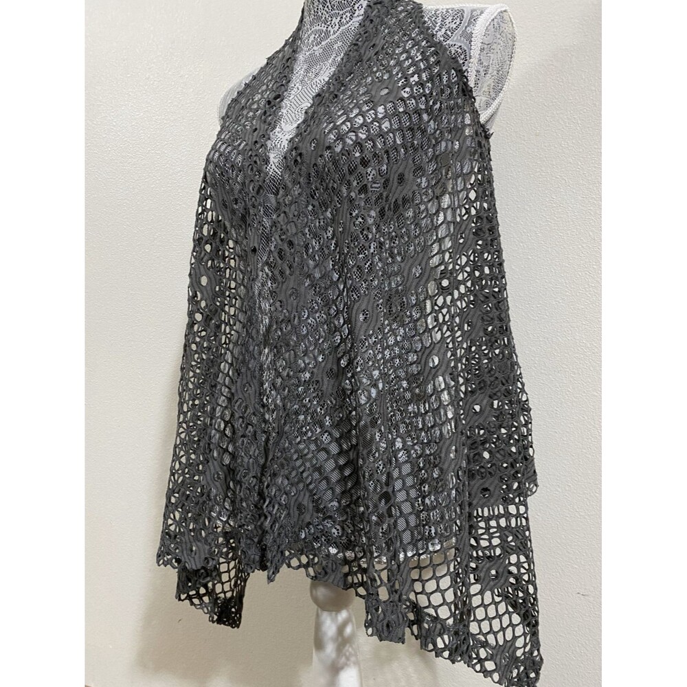 Scarlet Womens Shawl Cardigan Medium Gray‎ Summer Beach Fishnet